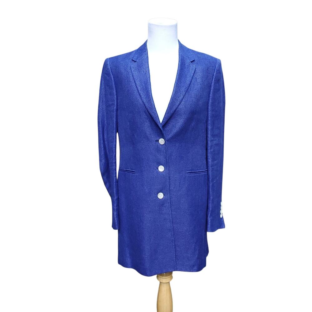 Arthur & Fox Blue Wool Linen Blazer Jacket Quiet Luxury Loro Piano Zelander IT42